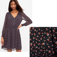 LOFT NWT Ladybug Print Long Sleeve Smocked Dress M