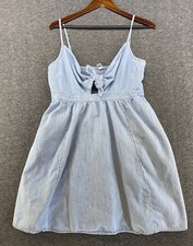 Old Navy Chambray Mini Dress Women Large Blue Tie Front Cutout Smocked Pockets
