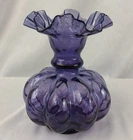 Rare Vintage Fenton Mulberry Purple Glass Melon Vase 8” Ruffled Rim Unmarked