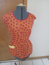 Vintage Calico Print Smock Cobbler Apron Flowers Grandma 60s MCM
