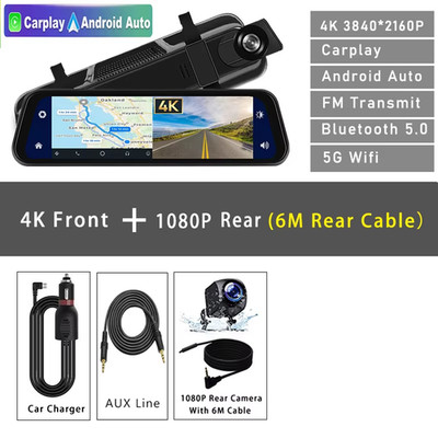 Dash Cam 4K 2160P Auto DVR GPS Android Auto CarPlay 5G WiFi
