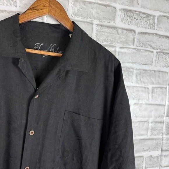 Tommy Bahama Casting Call Back Embroidered Black Silk Hawaiian Camp Shirt 2XL - Image 4 of 4