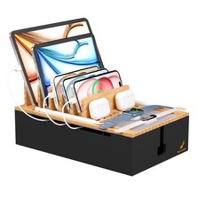 Pezin & Hulin Bamboo Charging Station, Large:30x14.4x19cm, Natural and Black 