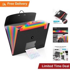 CASAON 13 Pocket Expanding File Folder Accordion A4 Letter Black Organizer