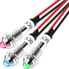DaierTek LED Indicator Light 12V DC 8MM 5/16" 12 Volt Waterproof Metal RBG 
