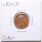 1911-D 1C Lincoln Wheat Cent in Choice AU+ Condition #6870