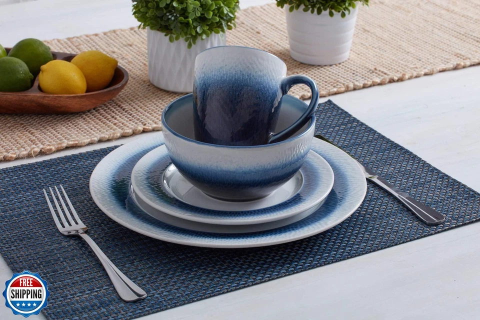 Pfaltzgraff Eclipse Blue 16-Piece Stoneware Round Dinnerware Set, 1 inch dinn - Image 2 of 4