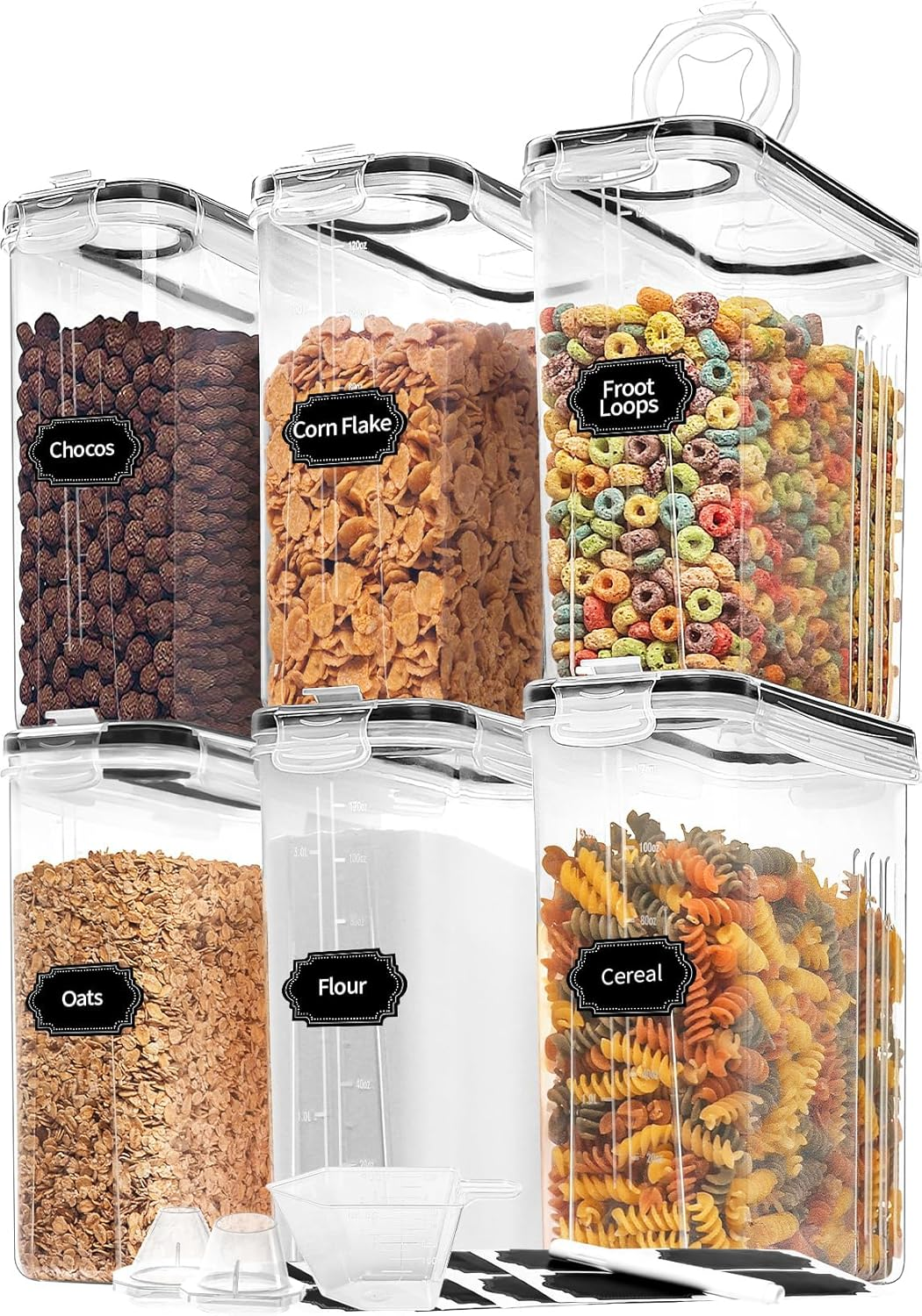 Cereal Containers Storage of 6 [4L/135.2 Oz], Airtight Food Storage Containers w