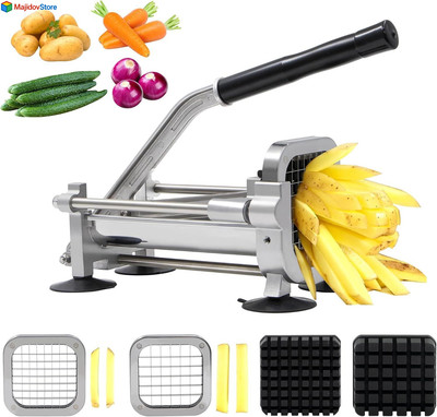 French Fry Cutter with Two Blades (1/2 inch and 3/8 inch), French Fry Slicer 