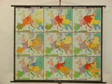 Carte Murale Scolaire Soirée Europe Royaume Franc Allemand 1919 193x163 ~1960