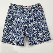 Psycho Bunny Swim Trunks Kid Boys 5/6 Geometric squares blue white