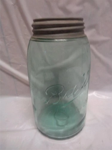 Vintage Ball Green Quart Glass Jar With Zinc Lid