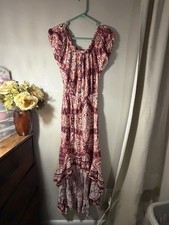 New Look Red White Blue Floral Hi-Low Off Shoulder Belted Button Dress S