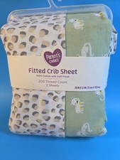 Parents Choice - Fitted Crib Sheet - 200 Thread Count - 100 Cotton - 2 Sheets
