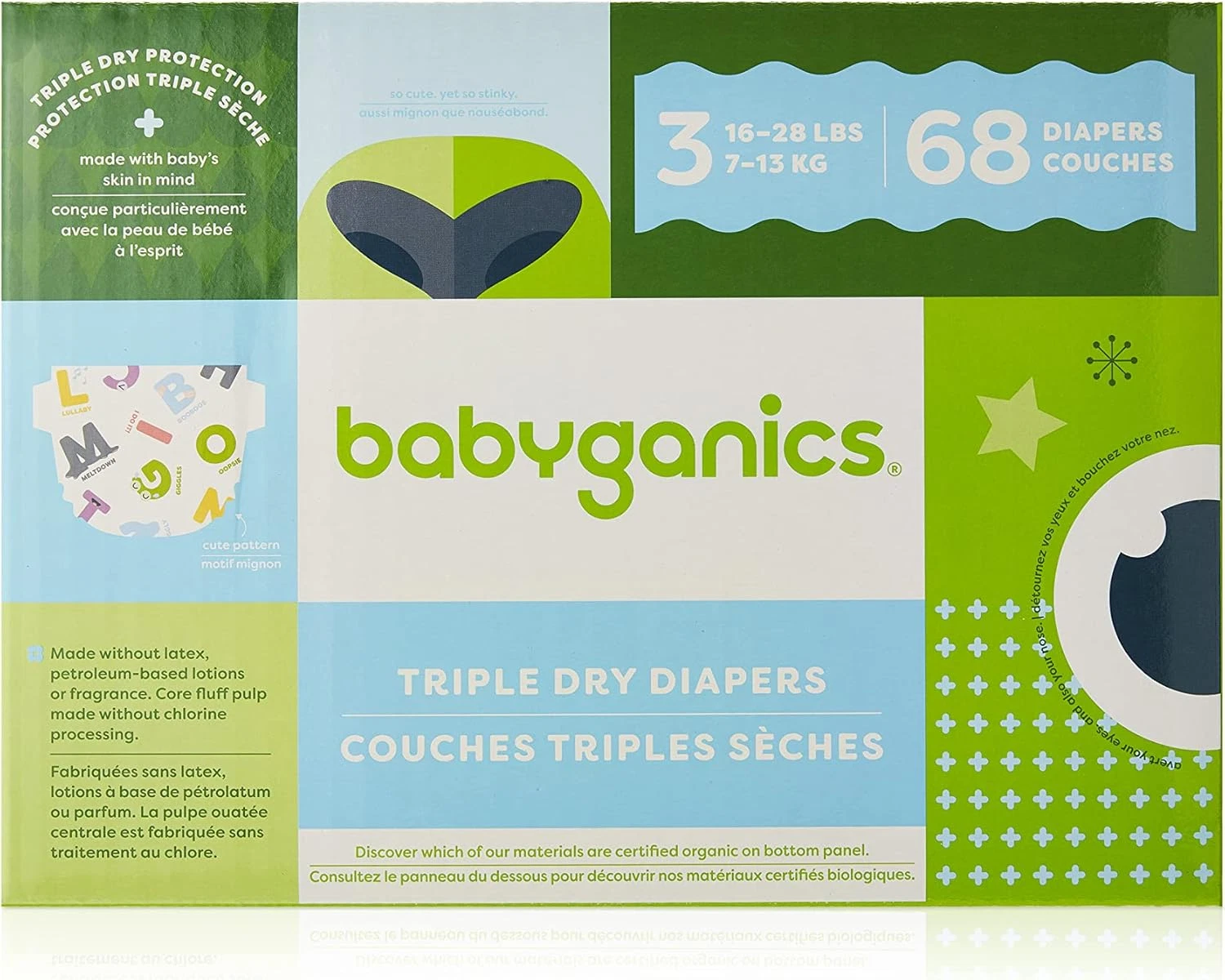 Diapers, Size 3, 68 Ct, Babyganics Ultra Absorbent Diapers