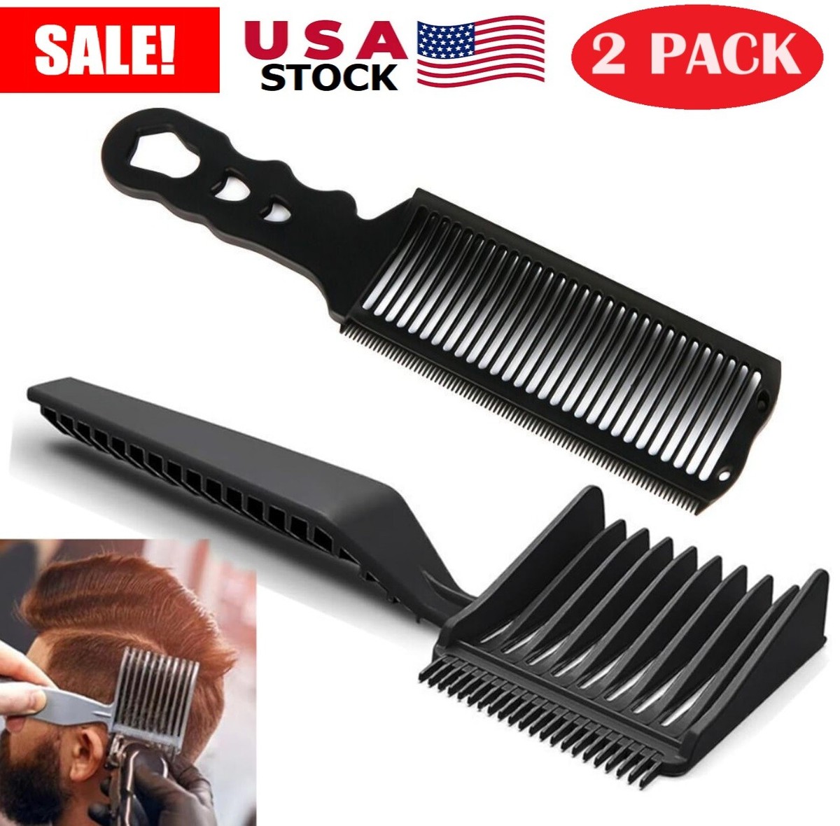 2PCS Barber Fade Combs + Barber Cutting Comb Set Curved