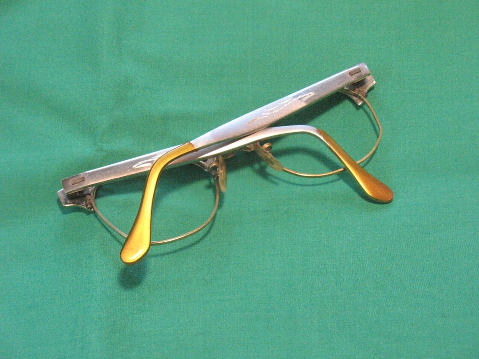 10KT. Marco de gafas chapado en oro diseños de flores signo ojo de gato vintage años 1950-60 Foto 2 de 4