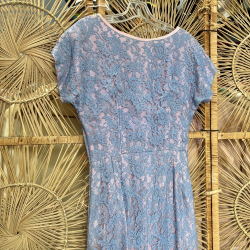 Vintage 1950s Pastel Lace Wiggle Dress S 60s Periwinkle Party Dress Pencil Dress - Picture 7 of 10