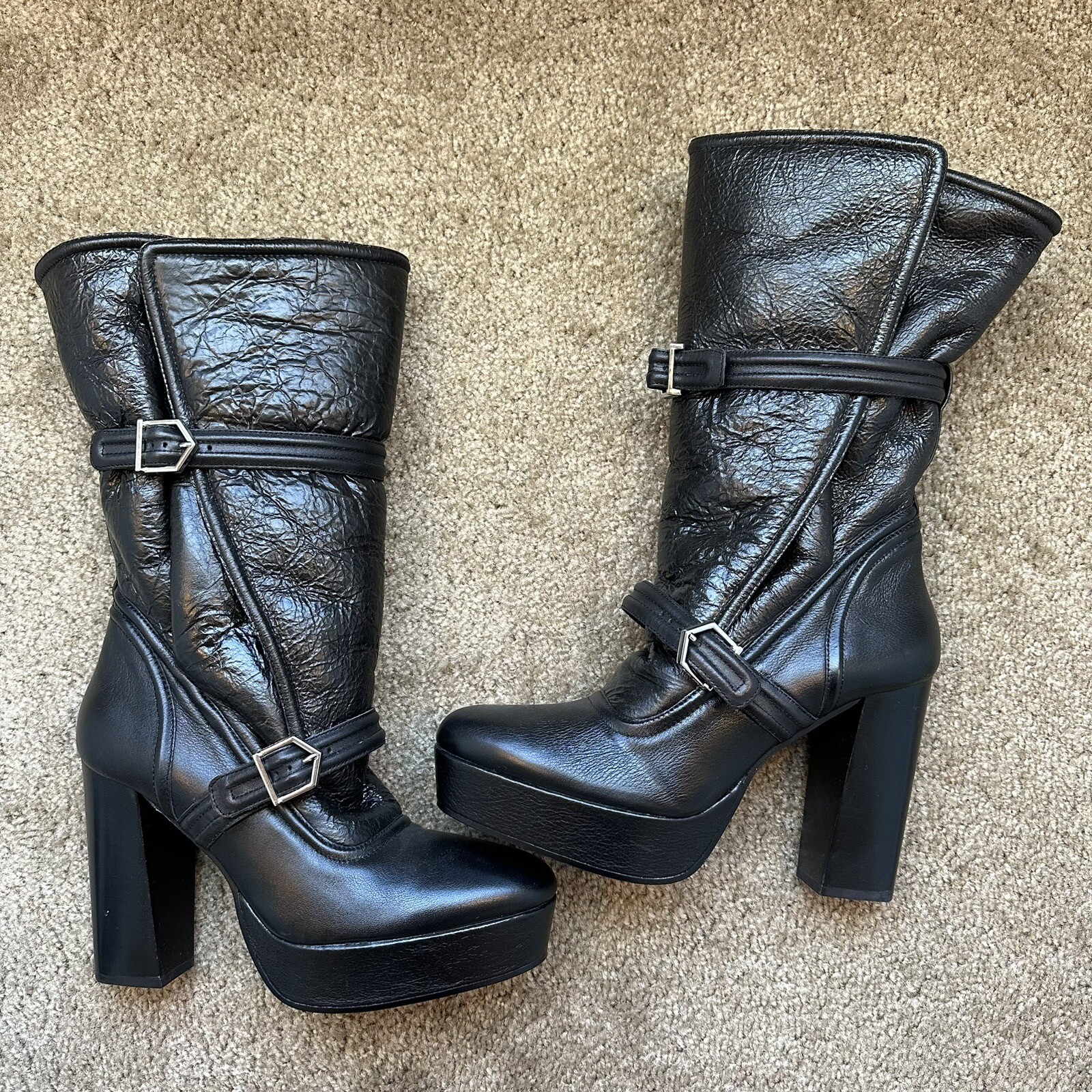 New $329 Zara SRPLS Surplus Shearling Leather Platform Boots 1907/810 Size 10