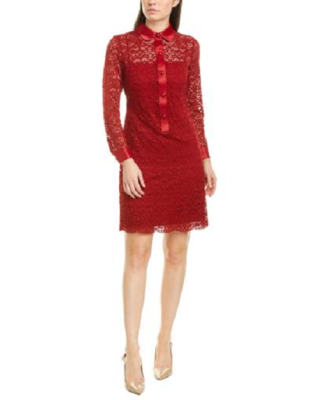 NEW ANNE KLEIN RED LACE CAREER SHIRT DRESS SIZE 14 $169