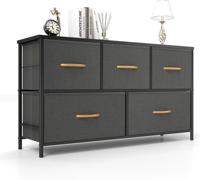Compact Dark Grey 5-Drawer Dresser - Perfect Storage Solution for Small Spaces