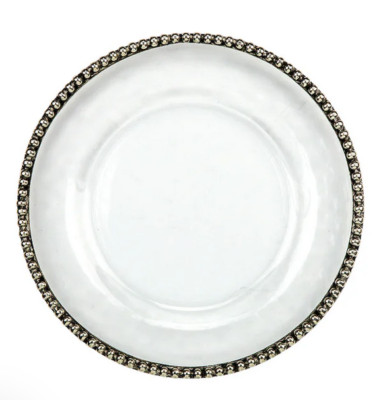 Arte Italica Tesoro Salad / Dessert Plate with Beaded Rim Glass / Pewter TES0102