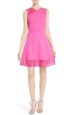 TED BAKER London Hot Pink Sheer Mesh Inset ELEESE Fit Flare Dress 0 TB = 2 US XS