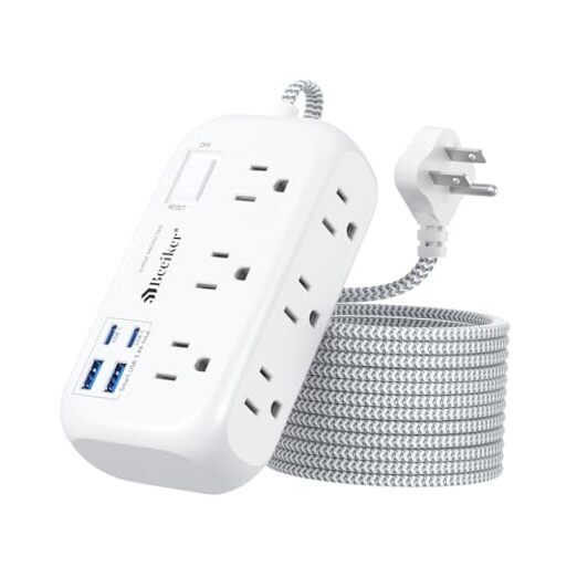 4 USB(2 USB C) Surge Protector Power Strip- 15 Ft Extension 15ft-17W USB-980J