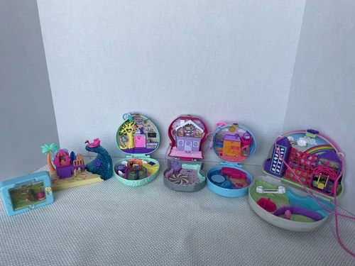 Polly Pocket Compacts Bundle 5 Compacts Hedgehog Cafe Cutie Gumball Dolphin Beac