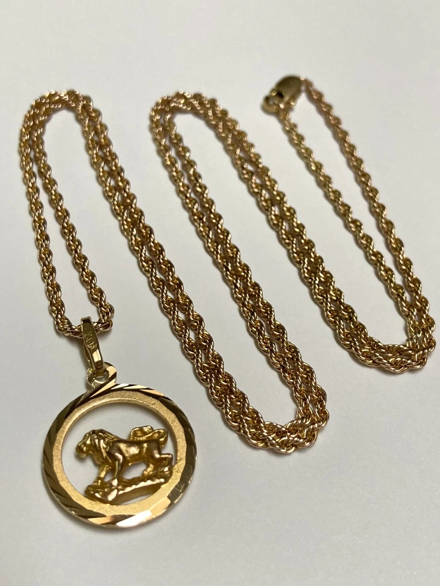 VINTAGE ROUND TWO SIDED ZODIAC SIGN 14K GOLD LEO PENDANT 14K GOLD