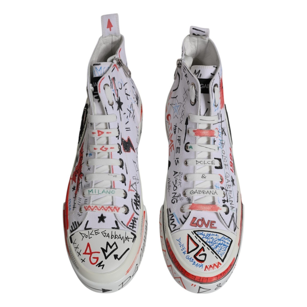 DOLCE & GABBANA Shoes White Cotton Graffiti High Top Sneaker DOLCE & GABBANA Shoes White Cotton Graffiti High Top Sneaker