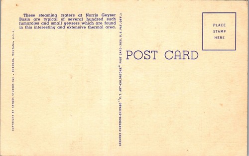 Vintage Linen Yellowstone Postcard Norris Geyser Basin Montana MT Hayes 37033g - Picture 2 of 3