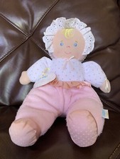 Eden Baby Doll Pink White Polka Dot Plush Soft Toy Rattle Blue Eyes Blond Hair
