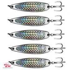 5pcs Fish WOW! 3oz Casting Spoons Jig Crocodile 3x Treble hook Silver laser Tape