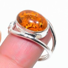 Amber Gemstone 925 Sterling Silver Jewelry All Size Ring For Gift