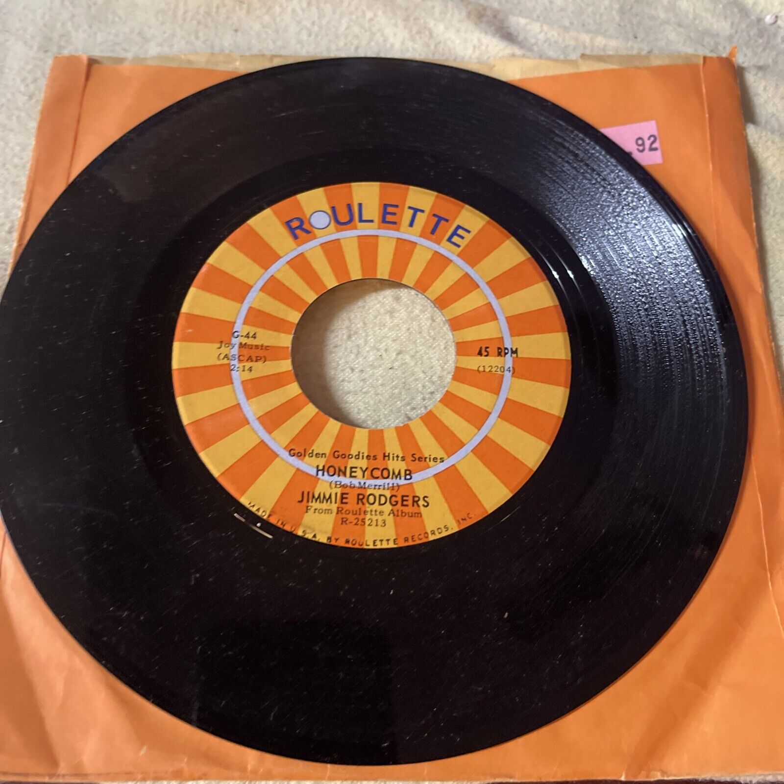 Jimmie Rogers, Kisses sweeter than wine & Honeycomb, Roulette ,  RE, 7" 45, NM