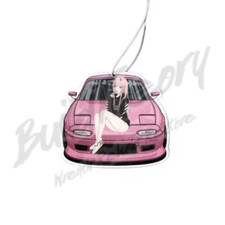 New Jdm Air Freshener - Pink Miata Anime Girl On Hood Car Hanging Air Freshener