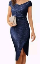 Jasambac Women’s Size Small Off The Shoulder Sequin Cocktail Wedding Dress Black