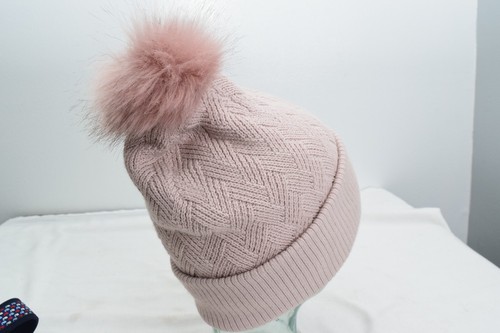 LULULEMON Chervon Knit Blush Pink Pom Pom Fleece Lined beanie Womens OS - Picture 3 of 4
