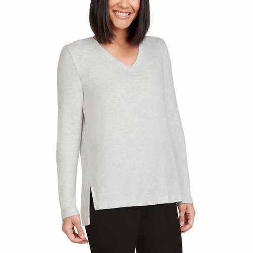 Matty M Womens Cozy V-neck Top Size-XL Color-Pearl Grey