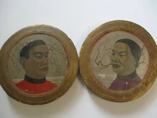 2 ANTIQUE PAINTING FINE OLD CHINESE SCHOLAR PORTRAIT MAN WOMAN ART DECO ERA 1920