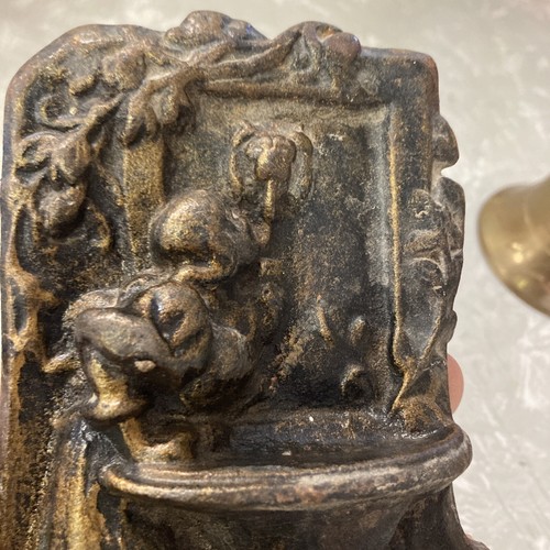 Vintage Cast Iron DOORSTOP OR BOOKEND Art Nouveau Girl at Lion Head Fountain FS - Picture 2 of 5