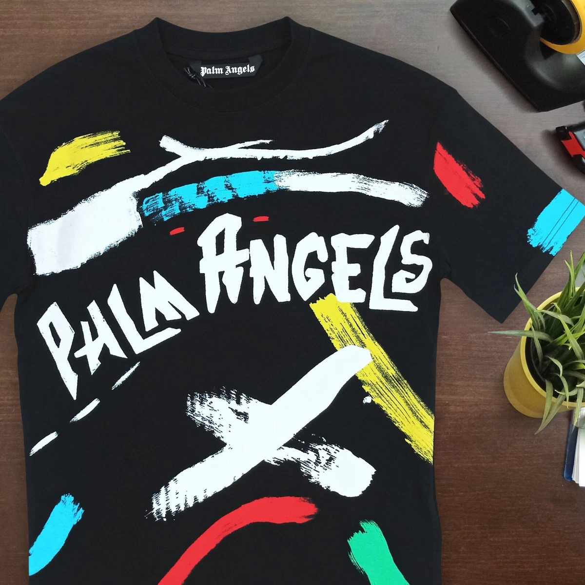 Palm Angels Size S Colorful Logo Black T-shirt