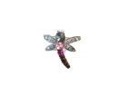 VTG Brooch Dragonfly Pink & Clear Stones Costume Jewelry