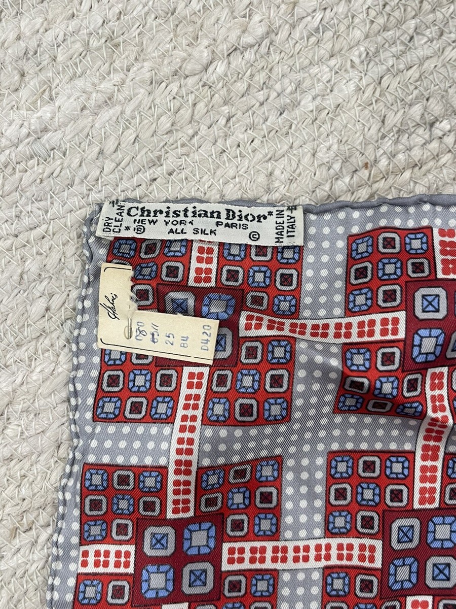Christian Dior Vintage Red Blue White Trotter Print Silk
