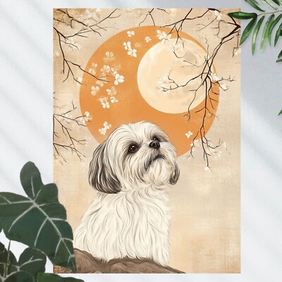Shih Tzu Hund bei Vollmond Poster Schöne Wanddeko Dekoration