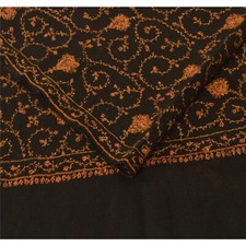 Sanskriti Vintage Indian Hand Embroidered Woolen Black Shawl Scarf Stole Warm