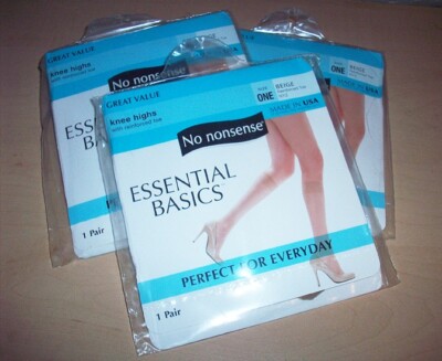 3 Packs NO NONSENSE Essential Basics Comfort Knee High Stockings Beige One Size