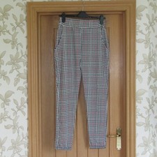 Ivory black red houndstooth check pull on stretch leggings pockets uk 12/14