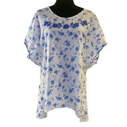 Bennett Malibu White Floral Embroidered Short Sleeved Top Sz M